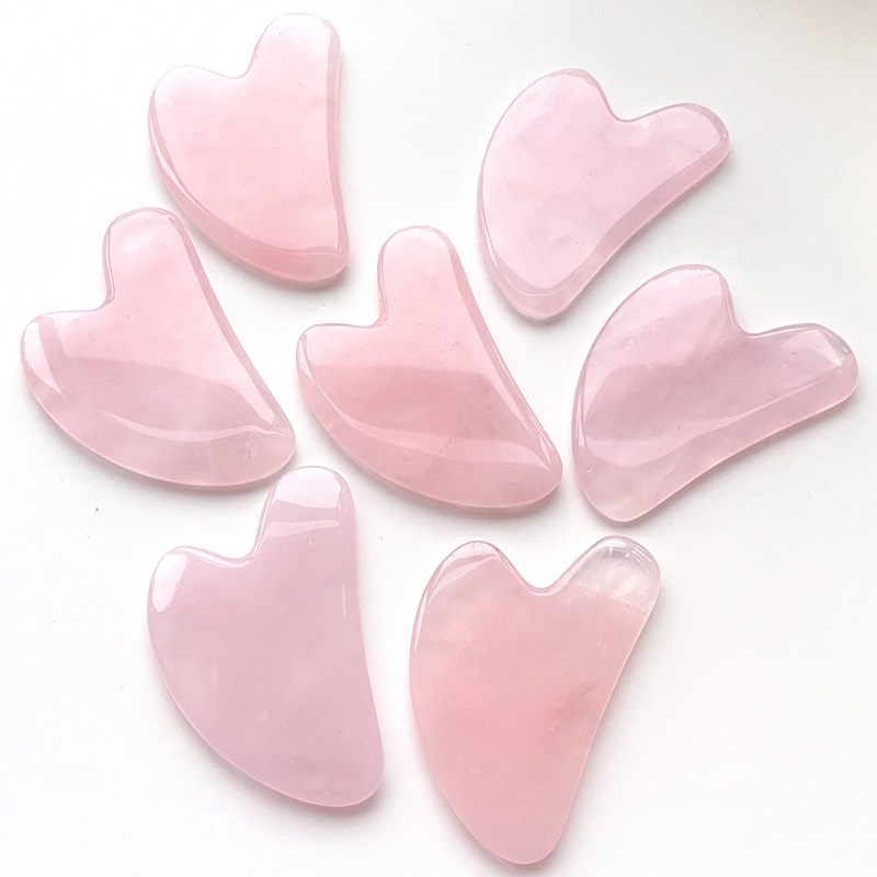 Jade Gua Sha Tool - 하트 구아샤 스톤 페이스 로즈 천연