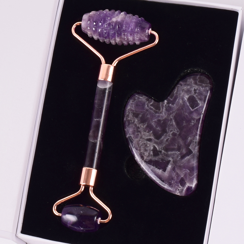 Jade Gua Sha Tool - 자수정 톱니 페이스 롤러 천연석 크리스탈
