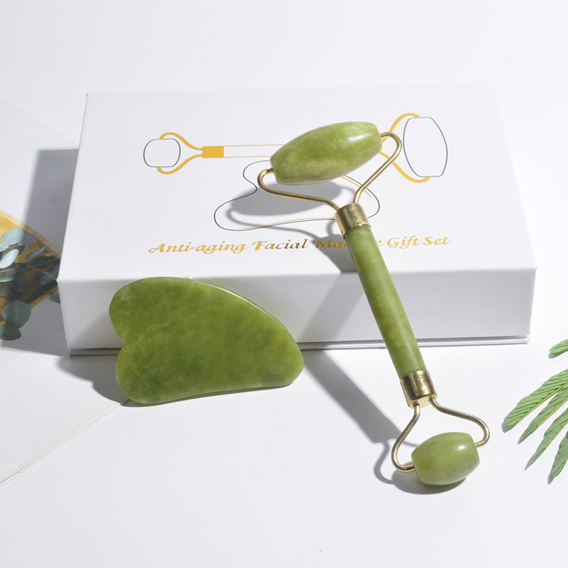 Jade Gua Sha Tool - 천연 옥 롤러 페이스 구아샤 천연석